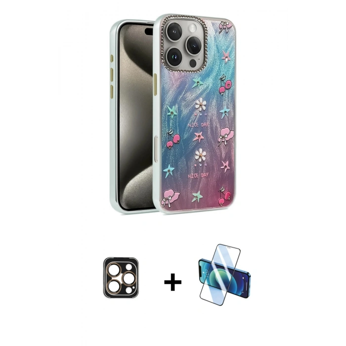 MARSİLYAN™- iPhone 16 Pro Max Kılıf Zirve Modern Prime - Siyah 3D Antistatik Seramik Nano Ekran Koruyucu + PVD Metal Kamera Lens - GD