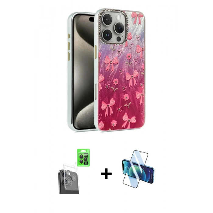 MARSİLYAN™- iPhone 16 Pro Max Kılıf Zirve Modern Prime - Siyah 3D Antistatik Seramik Nano Ekran Koruyucu + Raze Metal Kamera Lens - SH