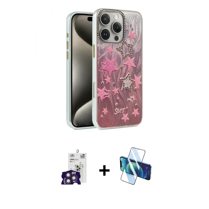 MARSİLYAN™- iPhone 16 Pro Max Kılıf Zirve Modern Prime - Siyah 3D Antistatik Seramik Nano Ekran Koruyucu + Bilvis Titan Kamera Lens - TMGI