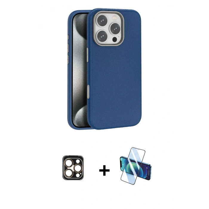 MARSİLYAN™- iPhone 16 Pro Max Kılıf Zirve Modern Prime - Siyah 3D Antistatik Seramik Nano Ekran Koruyucu + PVD Metal Kamera Lens - GD