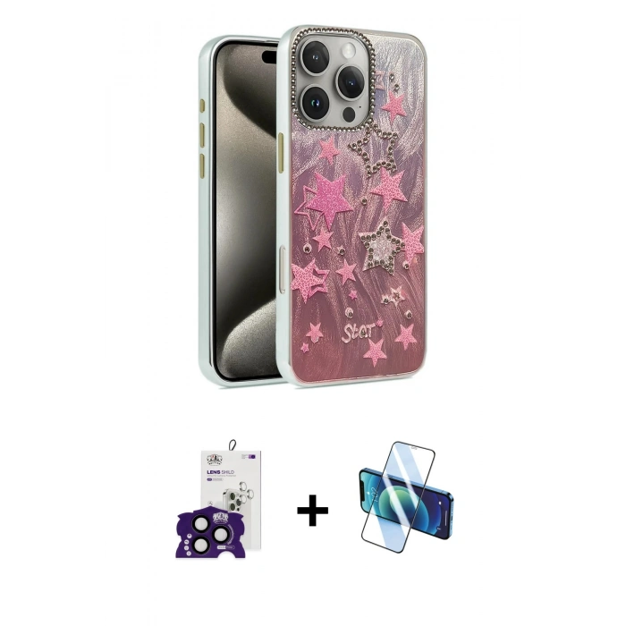 MARSİLYAN™- iPhone 16 Pro Max Kılıf Zirve Modern Prime - Siyah 3D Antistatik Seramik Nano Ekran Koruyucu + Bilvis Titan Kamera Lens - SH