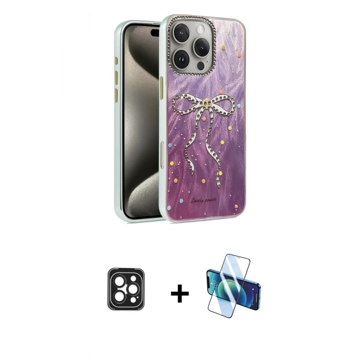 MARSİLYAN™- iPhone 16 Pro Max Kılıf Zirve Modern Prime - Siyah 3D Antistatik Seramik Nano Ekran Koruyucu + PVD Metal Kamera Lens - SH