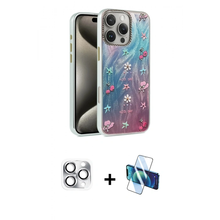 MARSİLYAN™- iPhone 16 Pro Max Kılıf Zirve Modern Prime - Siyah 3D Antistatik Seramik Nano Ekran Koruyucu + Pers Alüminyum Kamera Lens - GS