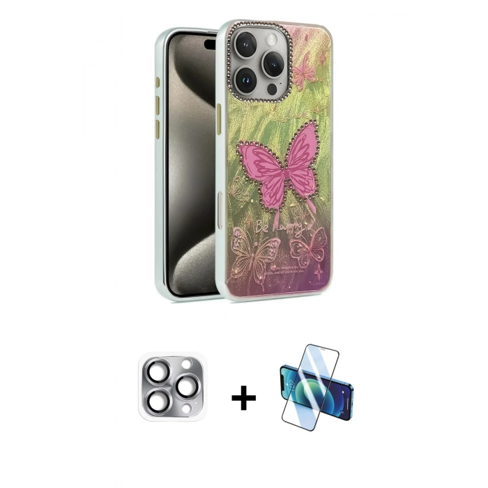 MARSİLYAN™- iPhone 16 Pro Max Kılıf Zirve Modern Prime - Siyah 3D Antistatik Seramik Nano Ekran Koruyucu + Pers Alüminyum Kamera Lens - GI