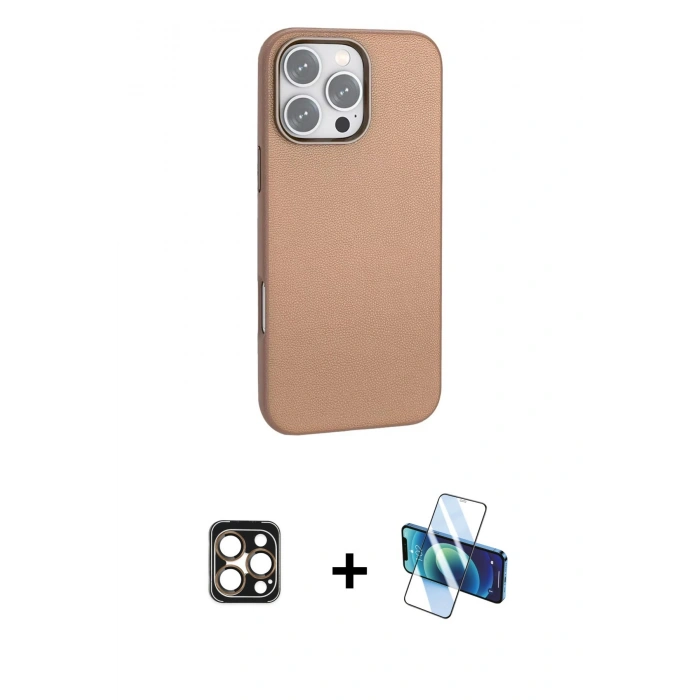 MARSİLYAN™- iPhone 16 Pro Max Kılıf Zirve Modern Prime - Siyah 3D Antistatik Seramik Nano Ekran Koruyucu + PVD Metal Kamera Lens - GD