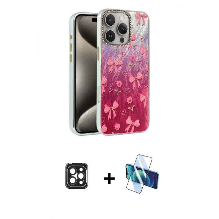 MARSİLYAN™- iPhone 16 Pro Max Kılıf Zirve Modern Prime - Siyah 3D Antistatik Seramik Nano Ekran Koruyucu + PVD Metal Kamera Lens - SH