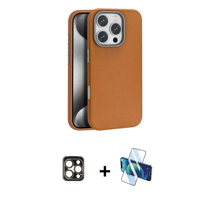 MARSİLYAN™- iPhone 16 Pro Max Kılıf Zirve Modern Prime - Siyah 3D Antistatik Seramik Nano Ekran Koruyucu + PVD Metal Kamera Lens - GD