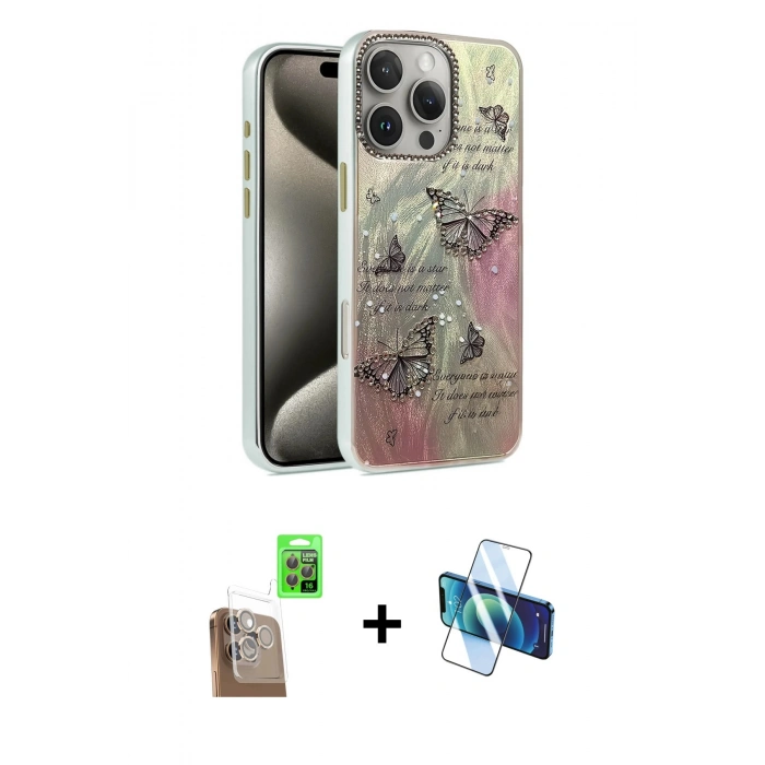 MARSİLYAN™- iPhone 16 Pro Max Kılıf Zirve Modern Prime - Siyah 3D Antistatik Seramik Nano Ekran Koruyucu + Raze Metal Kamera Lens - CLTM