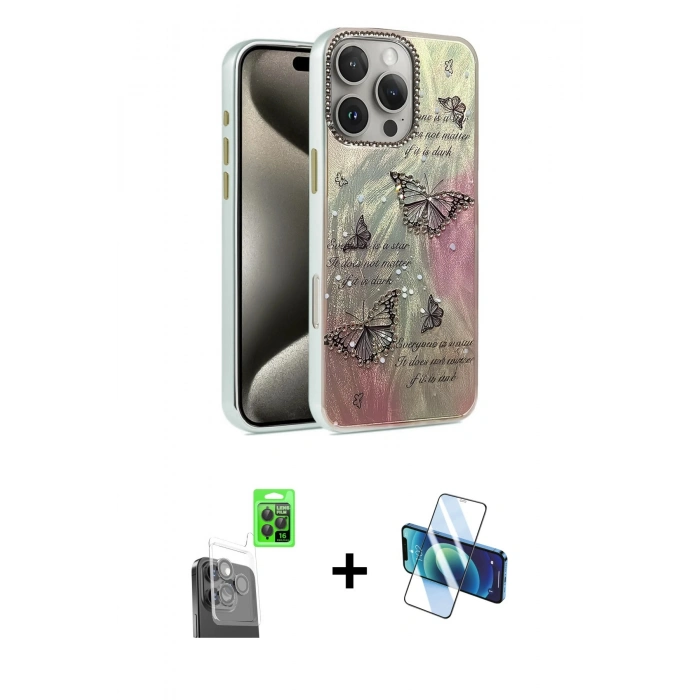 MARSİLYAN™- iPhone 16 Pro Max Kılıf Zirve Modern Prime - Siyah 3D Antistatik Seramik Nano Ekran Koruyucu + Raze Metal Kamera Lens - SH