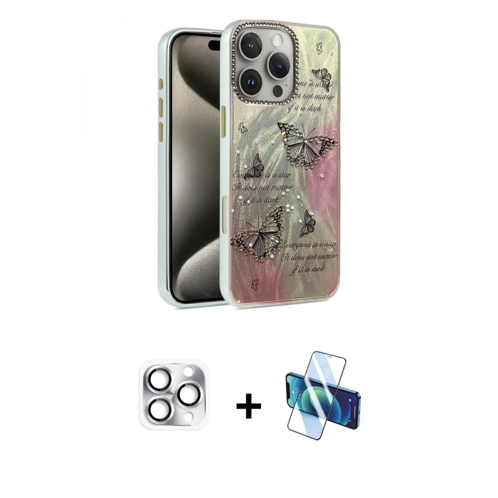 MARSİLYAN™- iPhone 16 Pro Max Kılıf Zirve Modern Prime - Siyah 3D Antistatik Seramik Nano Ekran Koruyucu + Pers Alüminyum Kamera Lens - GS