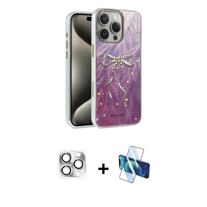 MARSİLYAN™- iPhone 16 Pro Max Kılıf Zirve Modern Prime - Siyah 3D Antistatik Seramik Nano Ekran Koruyucu + Pers Alüminyum Kamera Lens - GS
