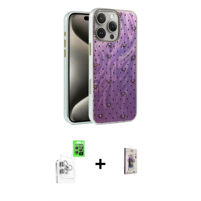 MARSİLYAN™- iPhone 16 Pro Max Kılıf Zirve Modern Prime - Siyah Bilvis 3D Cam Ekran Koruyucu + Raze Metal Kamera Lens - BZ