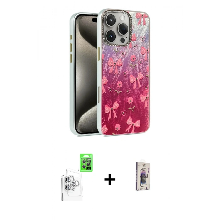MARSİLYAN™- iPhone 16 Pro Max Kılıf Zirve Modern Prime - Siyah Bilvis 3D Cam Ekran Koruyucu + Raze Metal Kamera Lens - BZ