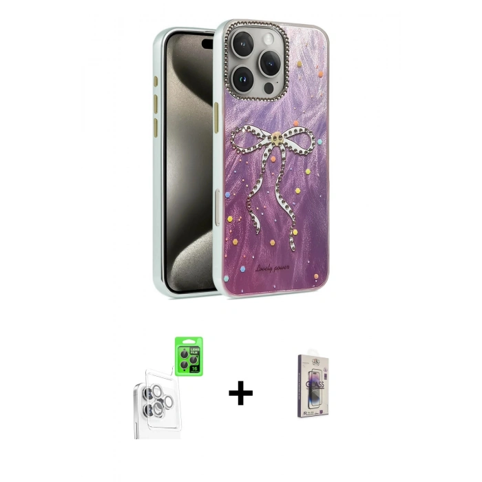 MARSİLYAN™- iPhone 16 Pro Max Kılıf Zirve Modern Prime - Siyah Bilvis 3D Cam Ekran Koruyucu + Raze Metal Kamera Lens - BZ