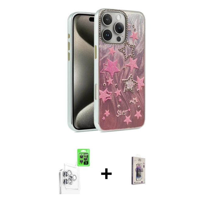 MARSİLYAN™- iPhone 16 Pro Max Kılıf Zirve Modern Prime - Siyah Bilvis 3D Cam Ekran Koruyucu + Raze Metal Kamera Lens - BZ