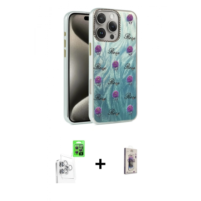MARSİLYAN™- iPhone 16 Pro Max Kılıf Zirve Modern Prime - Siyah Bilvis 3D Cam Ekran Koruyucu + Raze Metal Kamera Lens - BZ