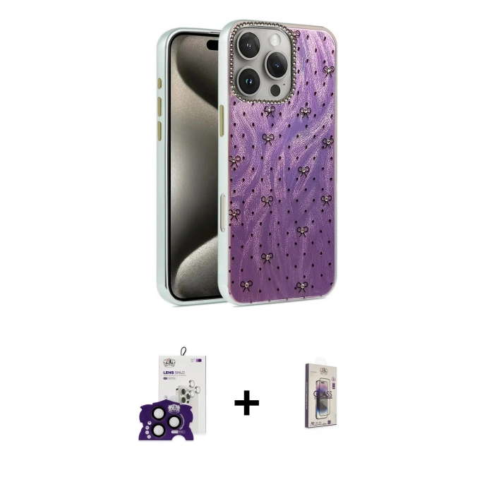 MARSİLYAN™- iPhone 16 Pro Max Kılıf Zirve Modern Prime - Siyah Bilvis 3D Cam Ekran Koruyucu + Bilvis Titan Kamera Lens - SH