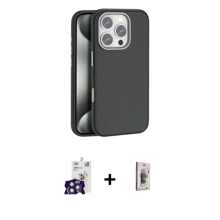 MARSİLYAN™- iPhone 16 Pro Max Kılıf Zirve Modern Prime - Siyah Bilvis 3D Cam Ekran Koruyucu + Bilvis Titan Kamera Lens - TMGI