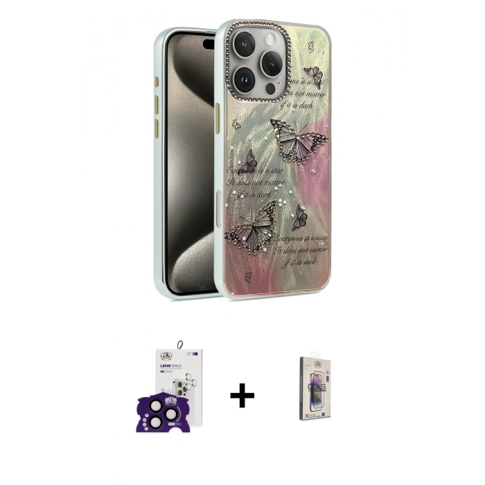 MARSİLYAN™- iPhone 16 Pro Max Kılıf Zirve Modern Prime - Siyah Bilvis 3D Cam Ekran Koruyucu + Bilvis Titan Kamera Lens - SH