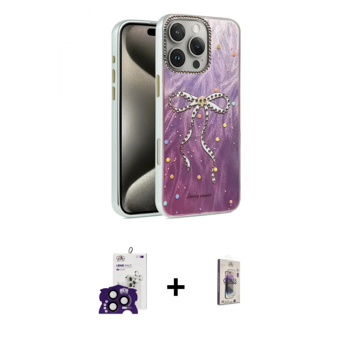 MARSİLYAN™- iPhone 16 Pro Max Kılıf Zirve Modern Prime - Siyah Bilvis 3D Cam Ekran Koruyucu + Bilvis Titan Kamera Lens - SH