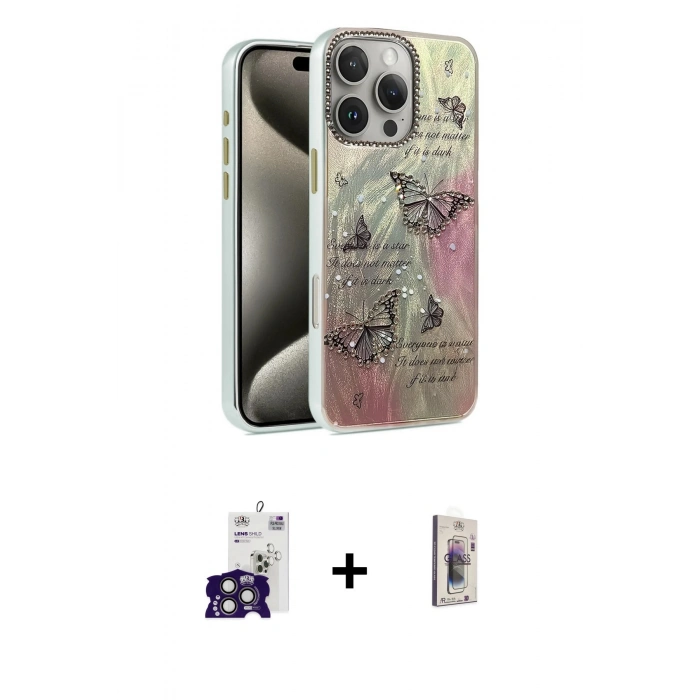 MARSİLYAN™- iPhone 16 Pro Max Kılıf Zirve Modern Prime - Siyah Bilvis 3D Cam Ekran Koruyucu + Bilvis Titan Kamera Lens - TMGI
