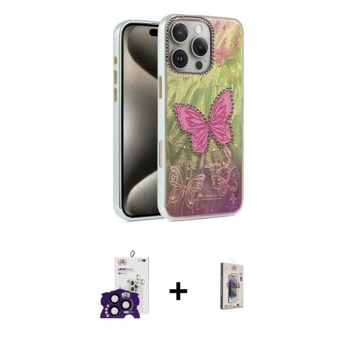 MARSİLYAN™- iPhone 16 Pro Max Kılıf Zirve Modern Prime - Siyah Bilvis 3D Cam Ekran Koruyucu + Bilvis Titan Kamera Lens - SH