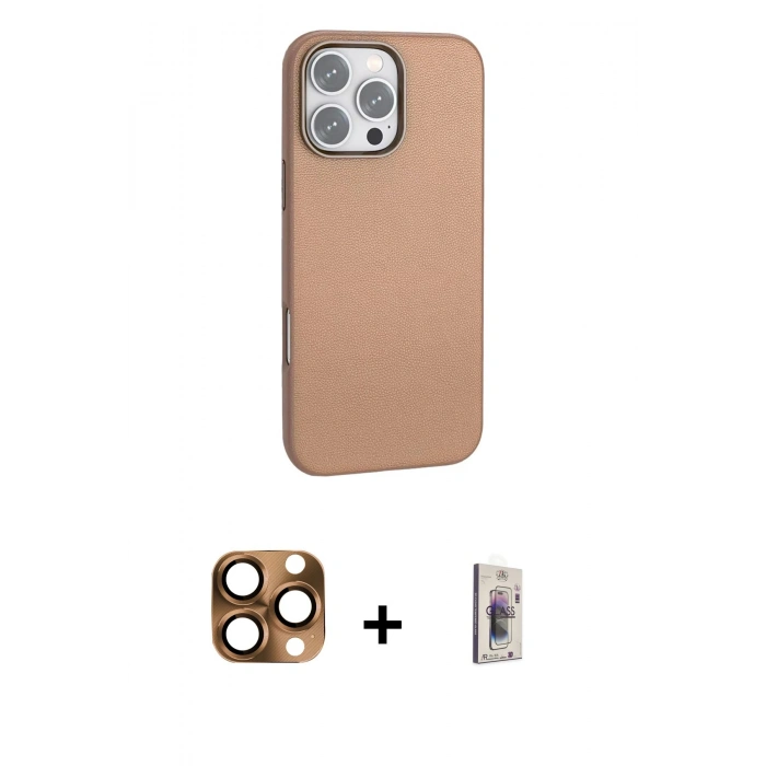 MARSİLYAN™- iPhone 16 Pro Max Kılıf Zirve Modern Prime - Siyah Bilvis 3D Cam Ekran Koruyucu + Çöl Titanyum Pers Alüminyum Kamera Lens