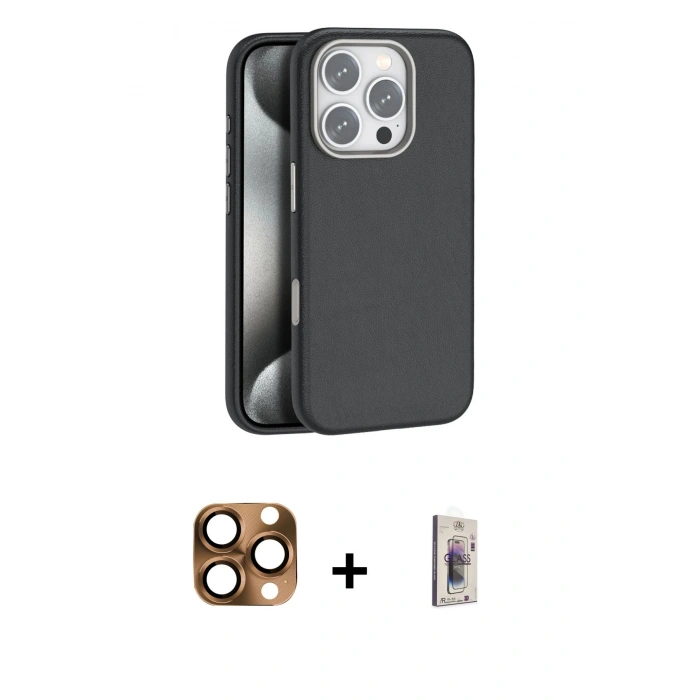 MARSİLYAN™- iPhone 16 Pro Max Kılıf Zirve Modern Prime - Siyah Bilvis 3D Cam Ekran Koruyucu + Çöl Titanyum Pers Alüminyum Kamera Lens