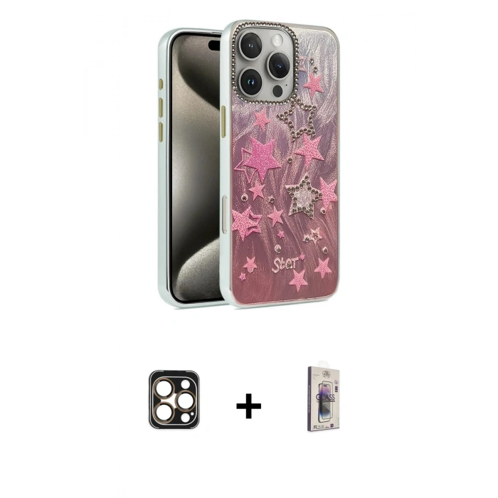 MARSİLYAN™- iPhone 16 Pro Max Kılıf Zirve Modern Prime - Siyah Bilvis 3D Cam Ekran Koruyucu + PVD Metal Kamera Lens - GD