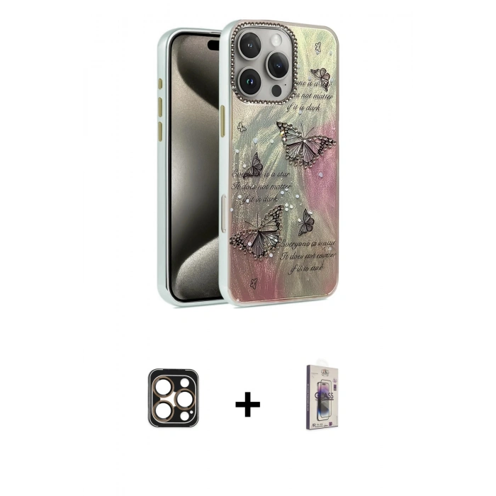 MARSİLYAN™- iPhone 16 Pro Max Kılıf Zirve Modern Prime - Siyah Bilvis 3D Cam Ekran Koruyucu + PVD Metal Kamera Lens - GD