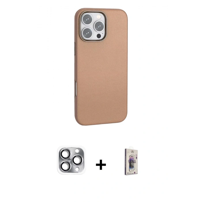 MARSİLYAN™- iPhone 16 Pro Max Kılıf Zirve Modern Prime - Siyah Bilvis 3D Cam Ekran Koruyucu + Pers Alüminyum Kamera Lens - GI