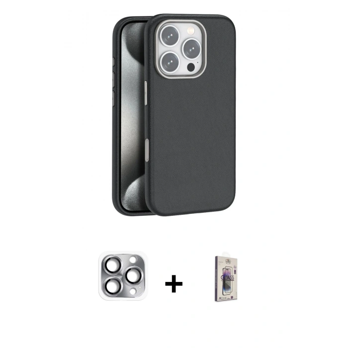 MARSİLYAN™- iPhone 16 Pro Max Kılıf Zirve Modern Prime - Siyah Bilvis 3D Cam Ekran Koruyucu + Pers Alüminyum Kamera Lens - GI