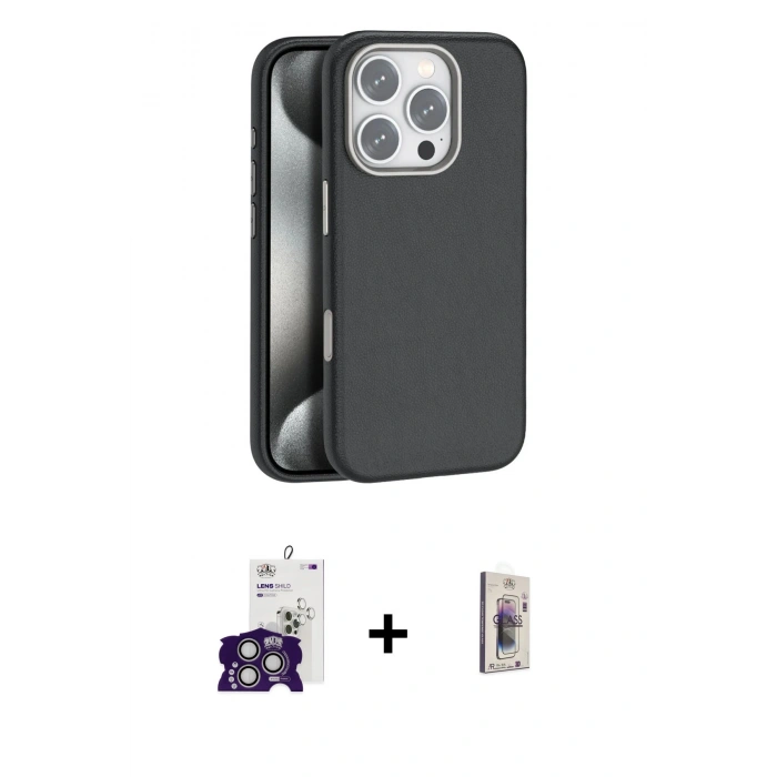 MARSİLYAN™- iPhone 16 Pro Max Kılıf Zirve Modern Prime - Siyah Bilvis 3D Cam Ekran Koruyucu + Bilvis Titan Kamera Lens - GS