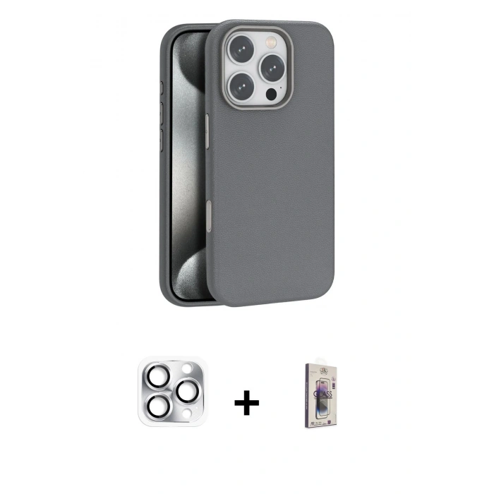 MARSİLYAN™- iPhone 16 Pro Max Kılıf Zirve Modern Prime - Siyah Bilvis 3D Cam Ekran Koruyucu + Pers Alüminyum Kamera Lens - GS