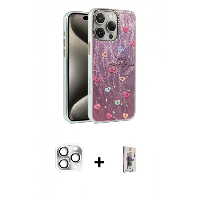 MARSİLYAN™- iPhone 16 Pro Max Kılıf Zirve Modern Prime - Siyah Bilvis 3D Cam Ekran Koruyucu + Pers Alüminyum Kamera Lens - GS