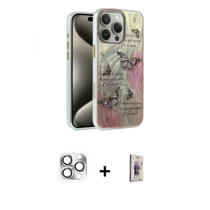 MARSİLYAN™- iPhone 16 Pro Max Kılıf Zirve Modern Prime - Siyah Bilvis 3D Cam Ekran Koruyucu + Pers Alüminyum Kamera Lens - GS