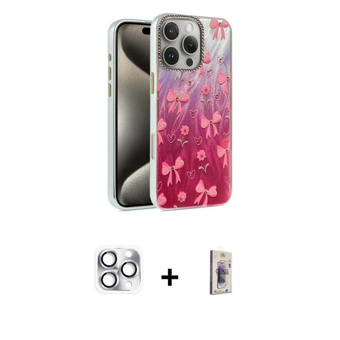 MARSİLYAN™- iPhone 16 Pro Max Kılıf Zirve Modern Prime - Siyah Bilvis 3D Cam Ekran Koruyucu + Pers Alüminyum Kamera Lens - GS