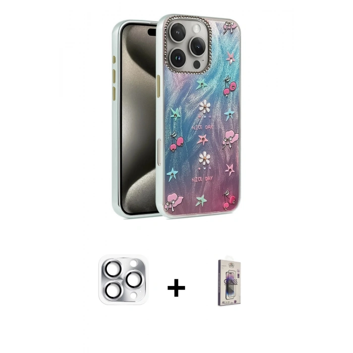 MARSİLYAN™- iPhone 16 Pro Max Kılıf Zirve Modern Prime - Siyah Bilvis 3D Cam Ekran Koruyucu + Pers Alüminyum Kamera Lens - GS