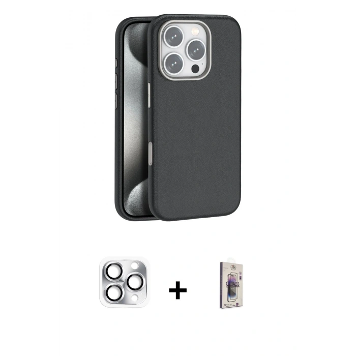 MARSİLYAN™- iPhone 16 Pro Max Kılıf Zirve Modern Prime - Siyah Bilvis 3D Cam Ekran Koruyucu + Pers Alüminyum Kamera Lens - GS