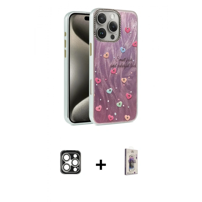 MARSİLYAN™- iPhone 16 Pro Max Kılıf Zirve Modern Prime - Siyah Bilvis 3D Cam Ekran Koruyucu + PVD Metal Kamera Lens - GS