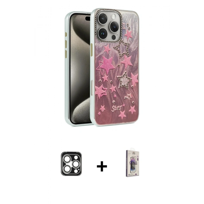 MARSİLYAN™- iPhone 16 Pro Max Kılıf Zirve Modern Prime - Siyah Bilvis 3D Cam Ekran Koruyucu + PVD Metal Kamera Lens - GS