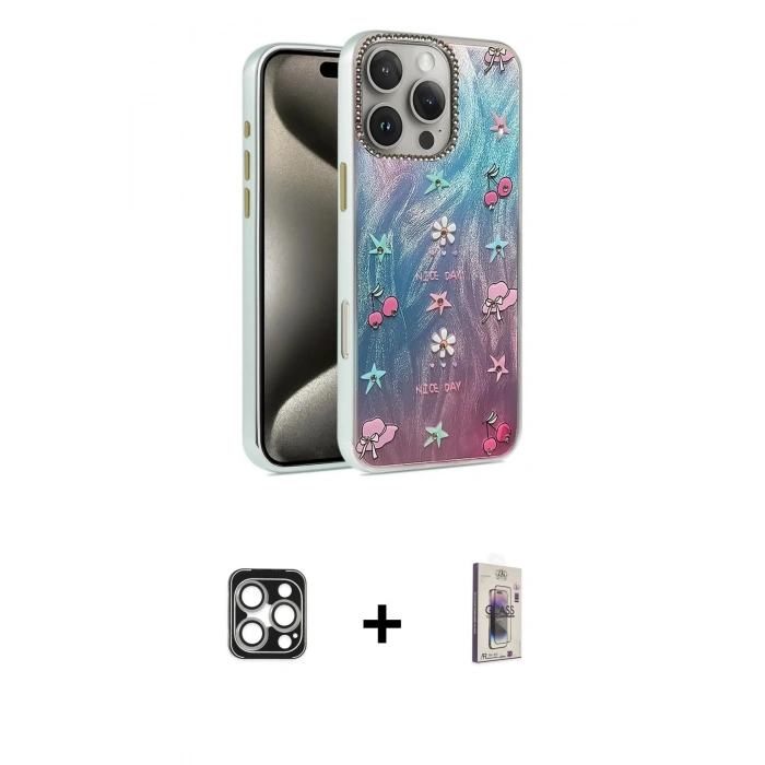 MARSİLYAN™- iPhone 16 Pro Max Kılıf Zirve Modern Prime - Siyah Bilvis 3D Cam Ekran Koruyucu + PVD Metal Kamera Lens - GS