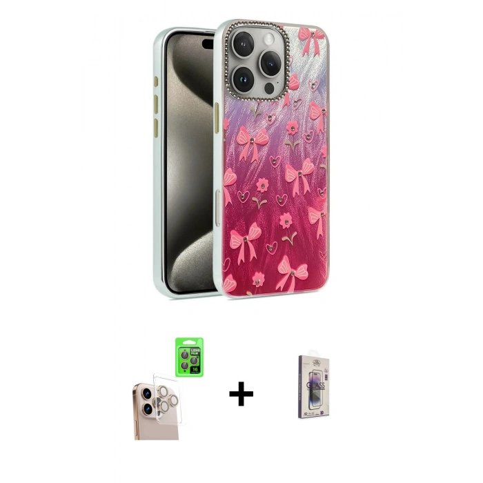 MARSİLYAN™- iPhone 16 Pro Max Kılıf Zirve Modern Prime - Siyah Bilvis 3D Cam Ekran Koruyucu + Natural Grey Raze Metal Kamera Lens