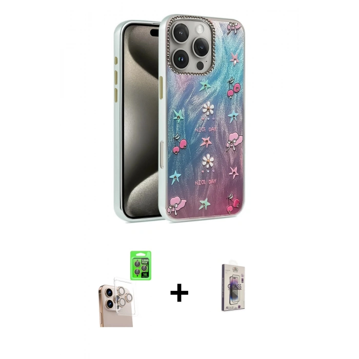 MARSİLYAN™- iPhone 16 Pro Max Kılıf Zirve Modern Prime - Siyah Bilvis 3D Cam Ekran Koruyucu + Natural Grey Raze Metal Kamera Lens