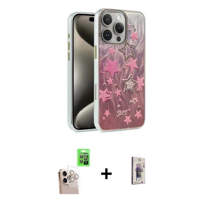 MARSİLYAN™- iPhone 16 Pro Max Kılıf Zirve Modern Prime - Siyah Bilvis 3D Cam Ekran Koruyucu + Natural Grey Raze Metal Kamera Lens