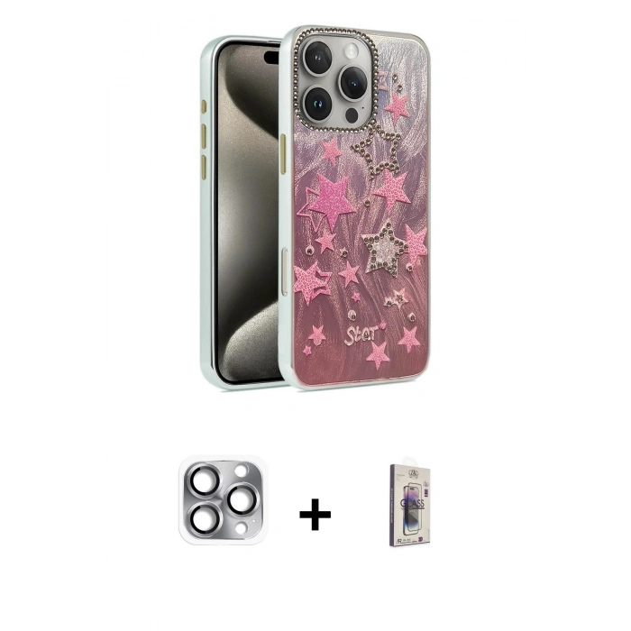 MARSİLYAN™- iPhone 16 Pro Max Kılıf Zirve Modern Prime - Siyah Bilvis 3D Cam Ekran Koruyucu + Pers Alüminyum Kamera Lens - GI