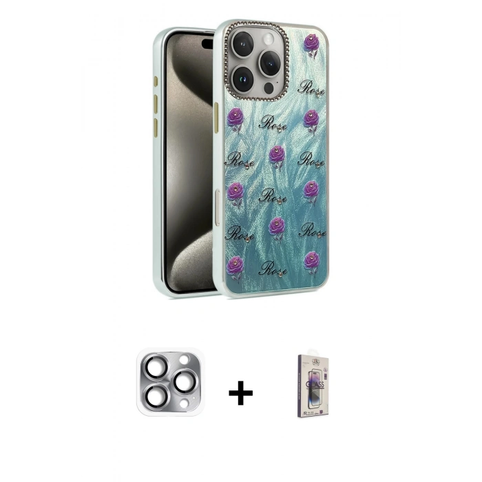 MARSİLYAN™- iPhone 16 Pro Max Kılıf Zirve Modern Prime - Siyah Bilvis 3D Cam Ekran Koruyucu + Pers Alüminyum Kamera Lens - GI