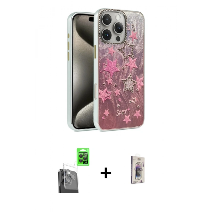 MARSİLYAN™- iPhone 16 Pro Max Kılıf Zirve Modern Prime - Siyah Bilvis 3D Cam Ekran Koruyucu + Raze Metal Kamera Lens - SH