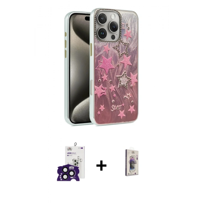 MARSİLYAN™- iPhone 16 Pro Max Kılıf Zirve Modern Prime - Siyah Bilvis 3D Cam Ekran Koruyucu + Bilvis Titan Kamera Lens - SH