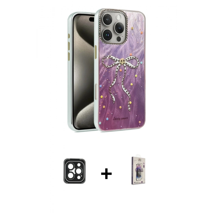 MARSİLYAN™- iPhone 16 Pro Max Kılıf Zirve Modern Prime - Siyah Bilvis 3D Cam Ekran Koruyucu + PVD Metal Kamera Lens - SH